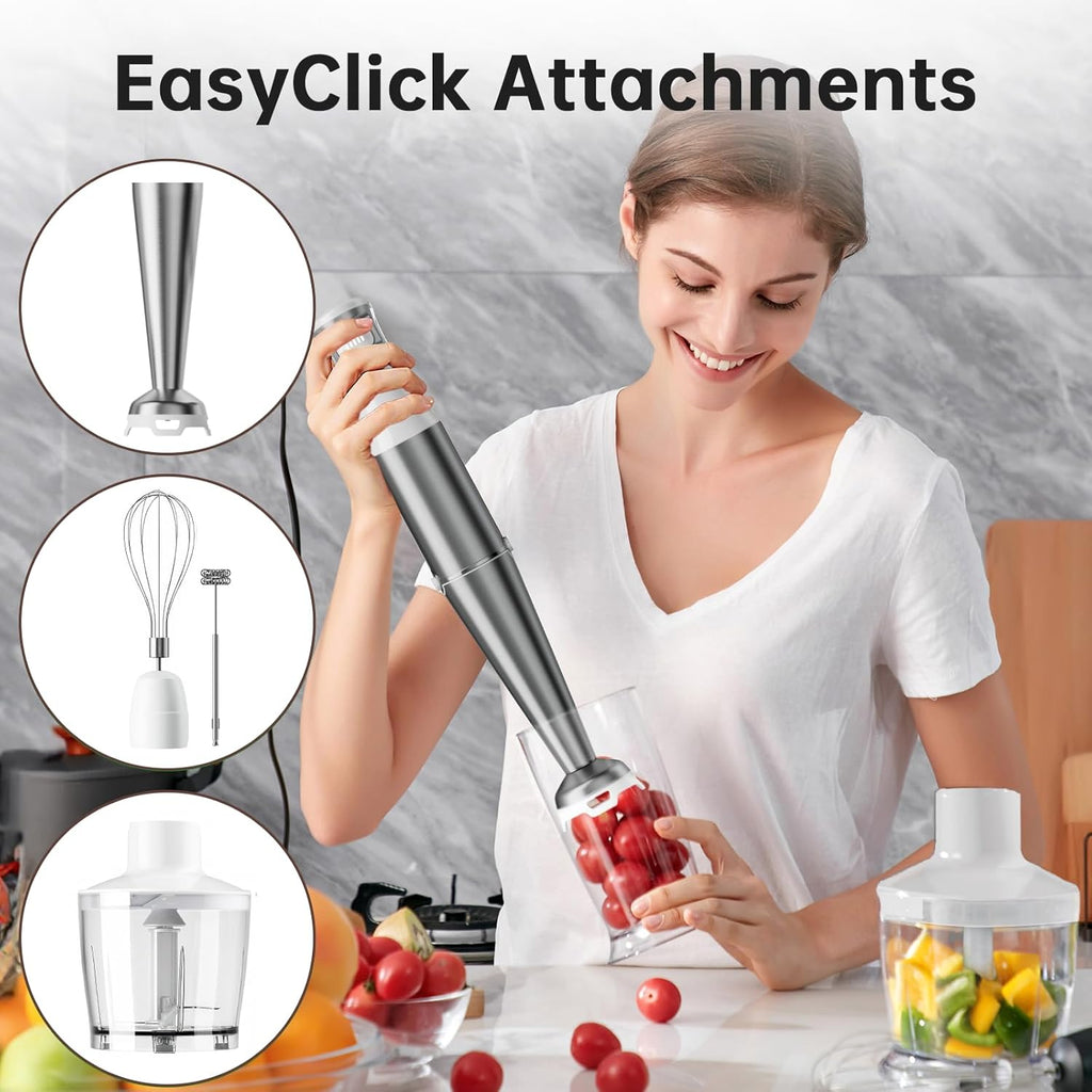 Turelar Immersion Blender Handheld Corded Hand Blenders Set 1100W, Trigger Variable Speed 5 in 1 Stick Emulsifier with Chopper, Whisk and Frother for Soup, Baby Food and Smoothies,Black