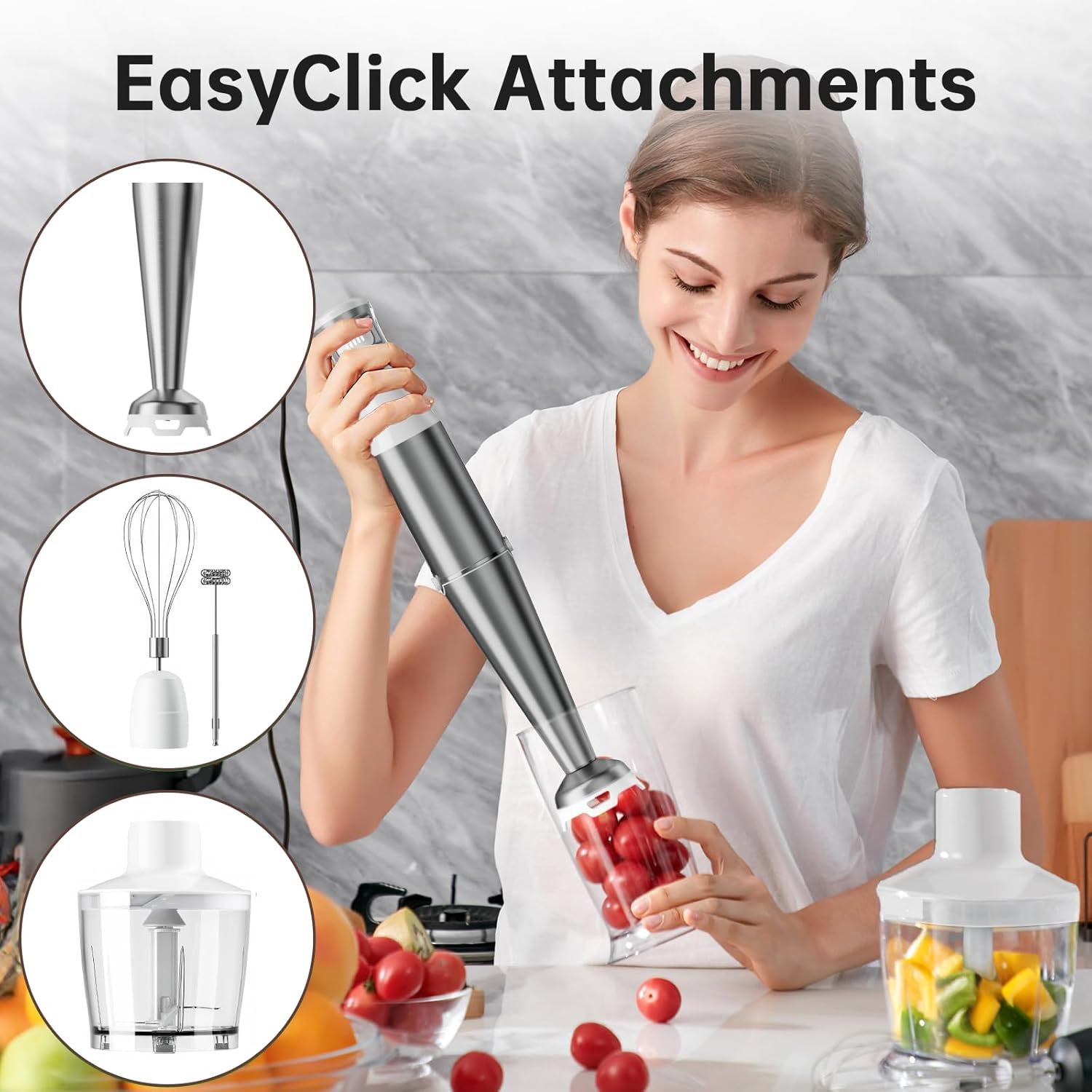 Turelar Immersion Blender Handheld Corded Hand Blenders Set 1100W, Trigger Variable Speed 5 in 1 Stick Emulsifier with Chopper, Whisk and Frother for Soup, Baby Food and Smoothies,Black