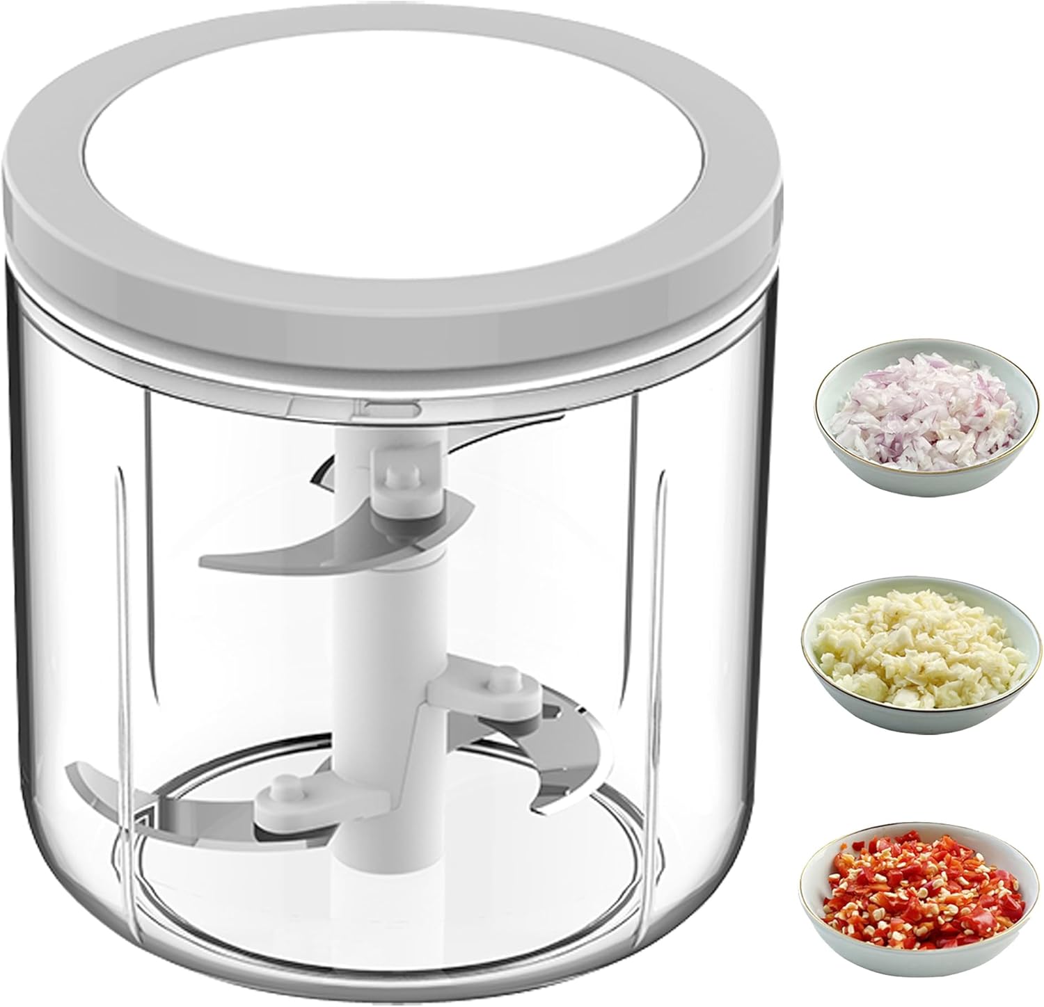 Manual Food Processor Vegetable Chopper, ZWCEGND 1000ML Onion Chopper Hand Pull String Garlic Chopper Mincer, Whisk and Smoothie Blender