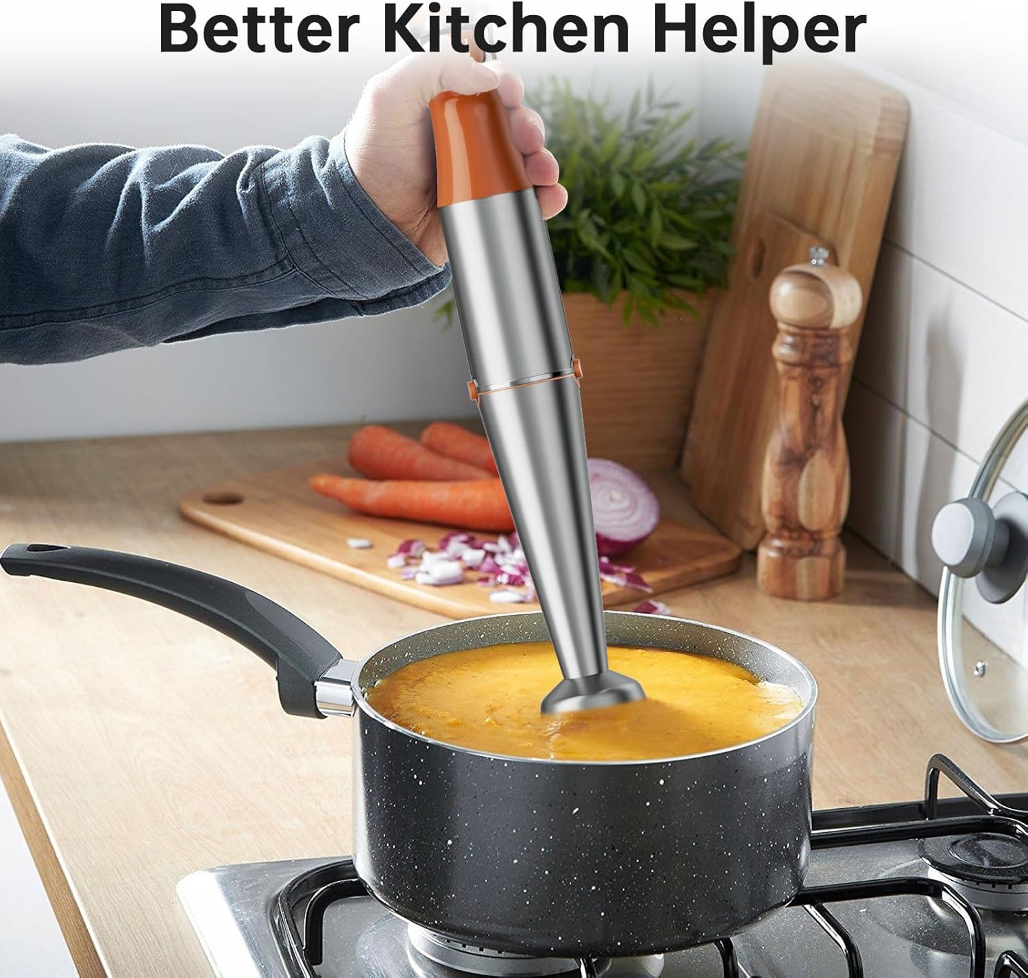 Turelar Immersion Blender Handheld Corded Hand Blenders Set 1100W, Trigger Variable Speed 5 in 1 Stick Emulsifier with Chopper, Whisk and Frother for Soup, Baby Food and Smoothies,Black