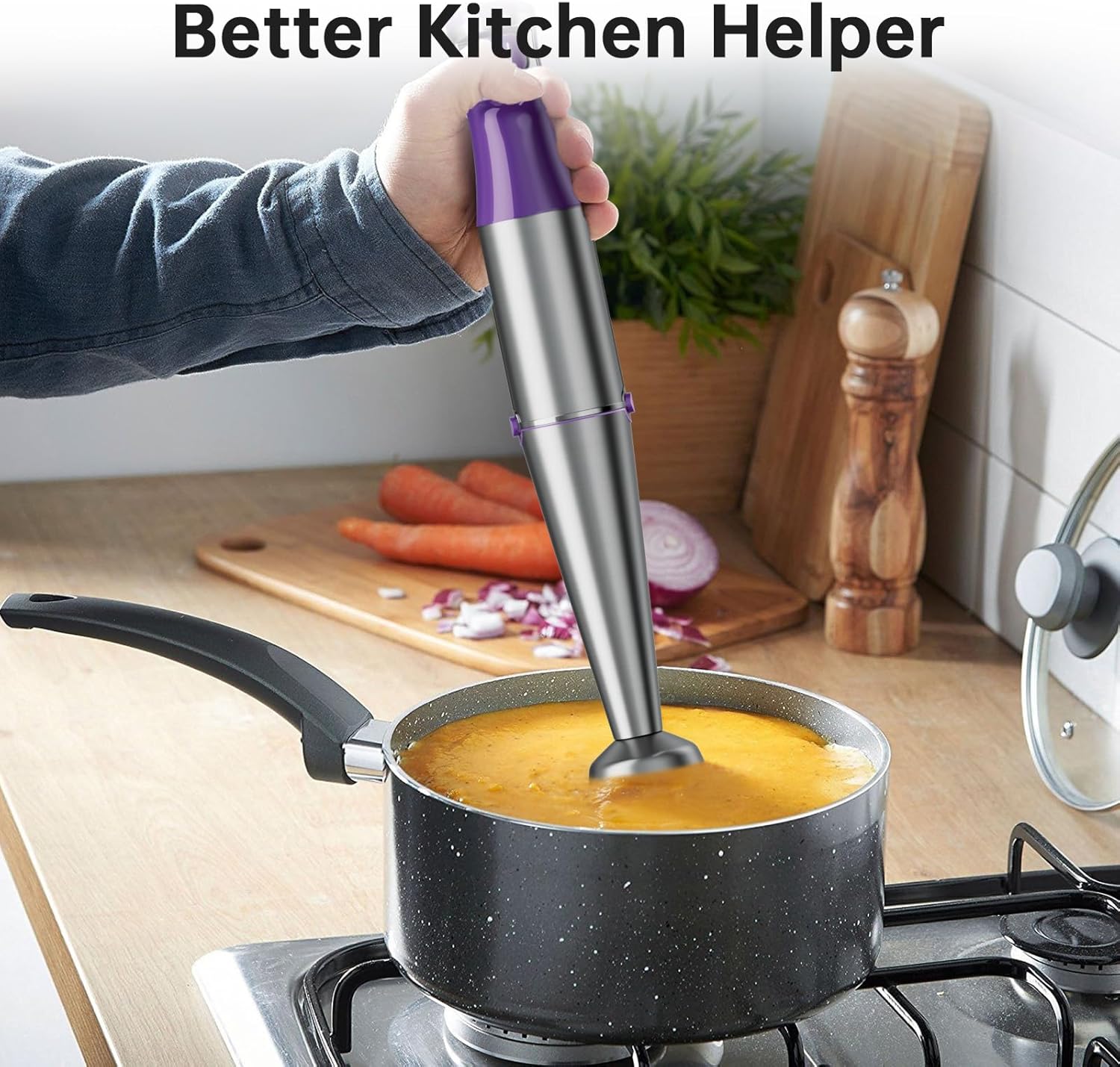 Turelar Immersion Blender Handheld Corded Hand Blenders Set 1100W, Trigger Variable Speed 5 in 1 Stick Emulsifier with Chopper, Whisk and Frother for Soup, Baby Food and Smoothies,Black