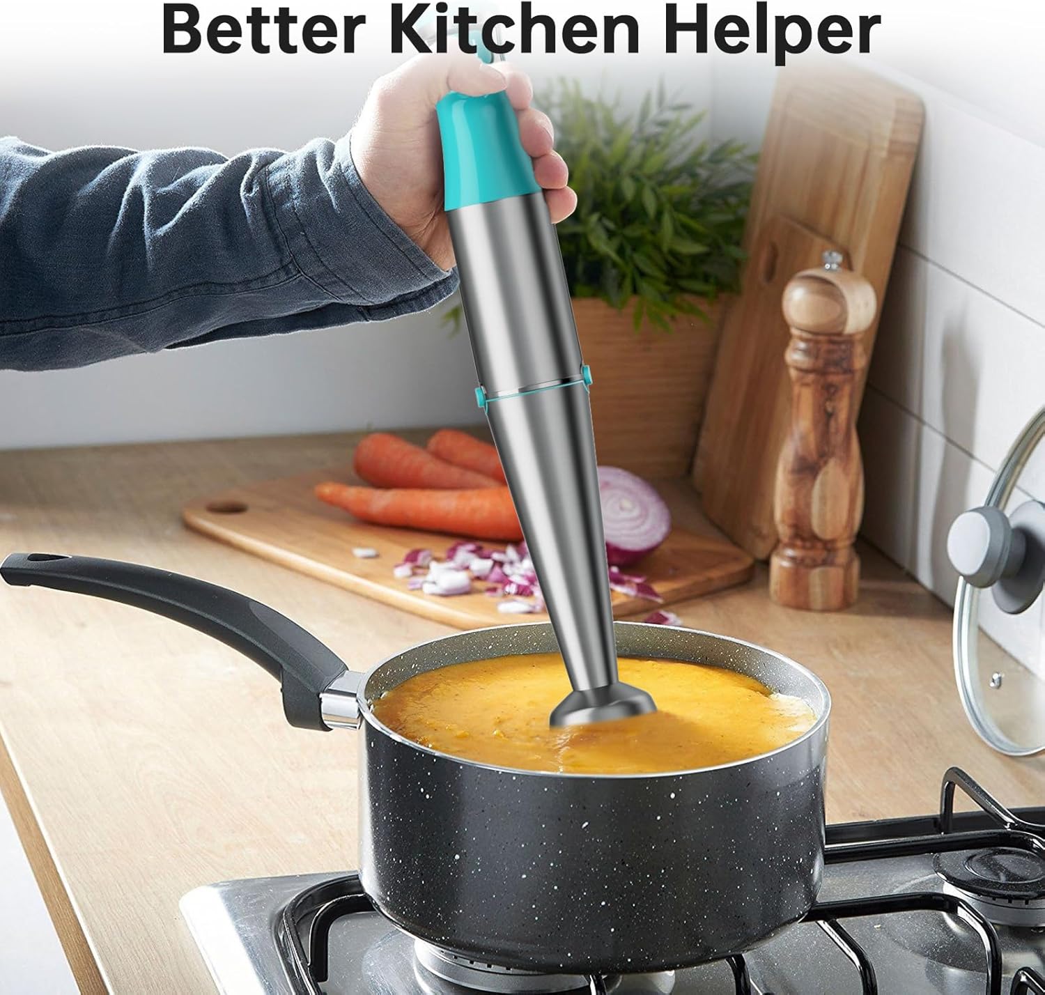 Turelar Immersion Blender Handheld Corded Hand Blenders Set 1100W, Trigger Variable Speed 5 in 1 Stick Emulsifier with Chopper, Whisk and Frother for Soup, Baby Food and Smoothies,Black