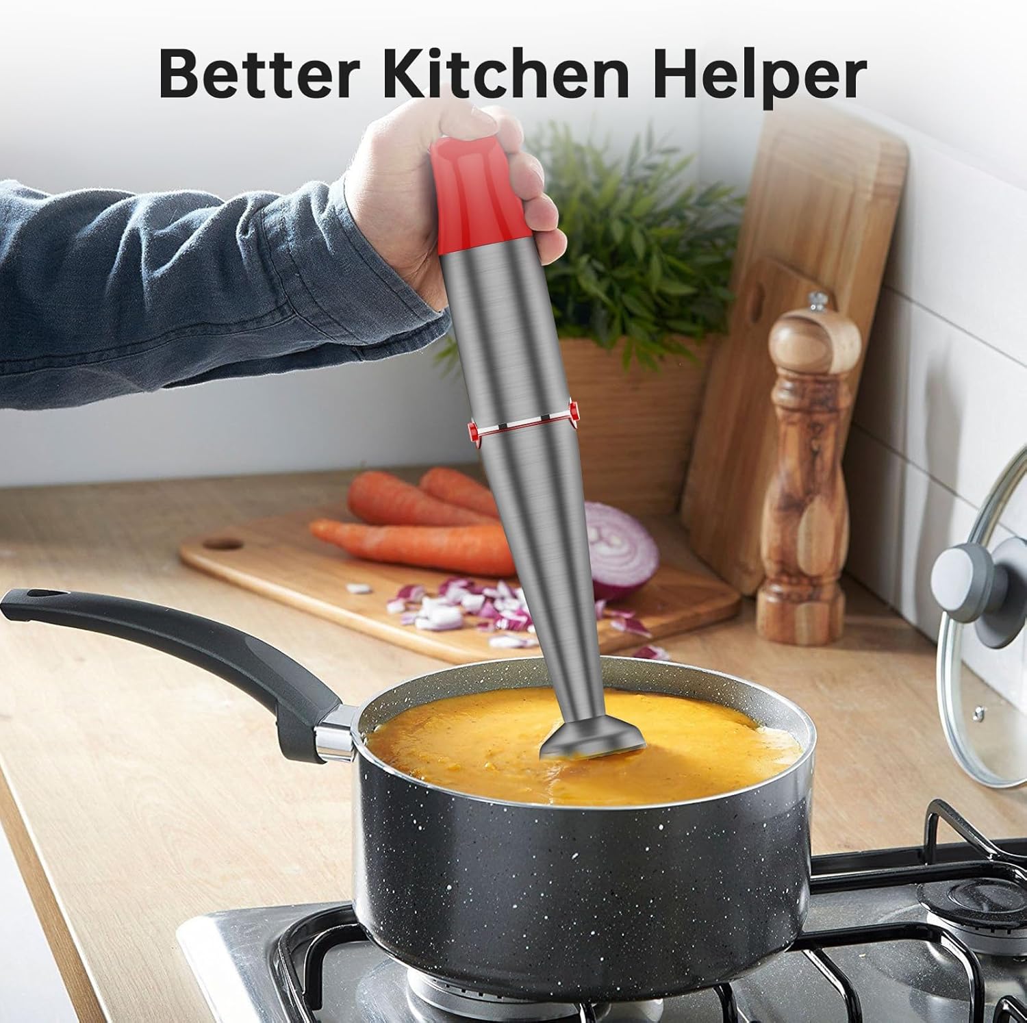 Turelar Immersion Blender Handheld Corded Hand Blenders Set 1100W, Trigger Variable Speed 5 in 1 Stick Emulsifier with Chopper, Whisk and Frother for Soup, Baby Food and Smoothies,Black