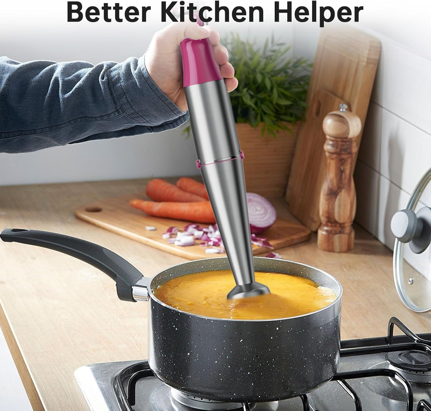 Turelar Immersion Blender Handheld Corded Hand Blenders Set 1100W, Trigger Variable Speed 5 in 1 Stick Emulsifier with Chopper, Whisk and Frother for Soup, Baby Food and Smoothies,Black