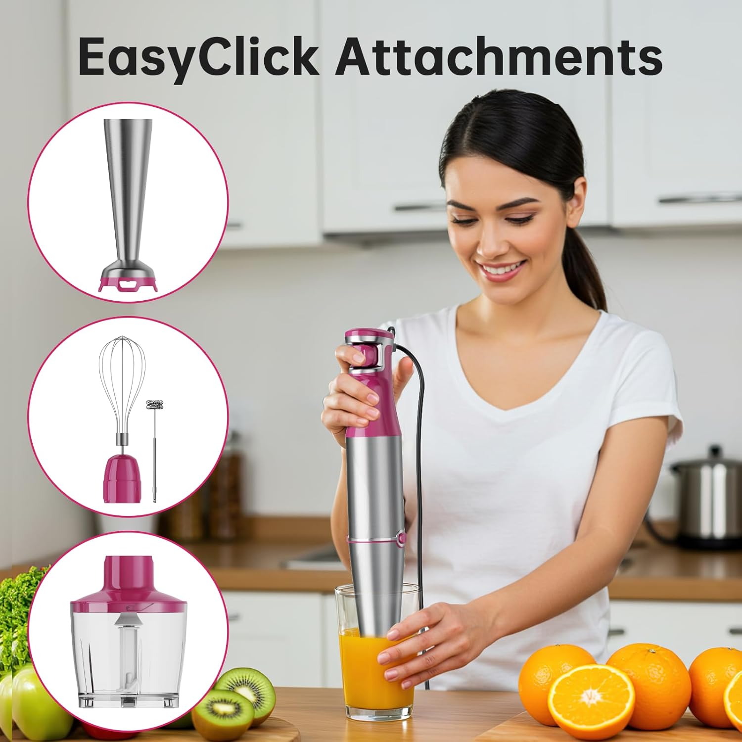 Turelar Immersion Blender Handheld Corded Hand Blenders Set 1100W, Trigger Variable Speed 5 in 1 Stick Emulsifier with Chopper, Whisk and Frother for Soup, Baby Food and Smoothies,Black