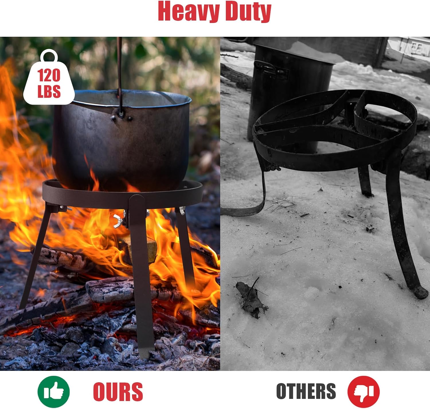 Cooking Tripod for Campfire, 9.8Inch Durable Steel Campfire Tripod for Cooking for Dutch Oven Outdoor Cooking, Foldable Fire Pit Stand with Black Heat Resistant Coating
