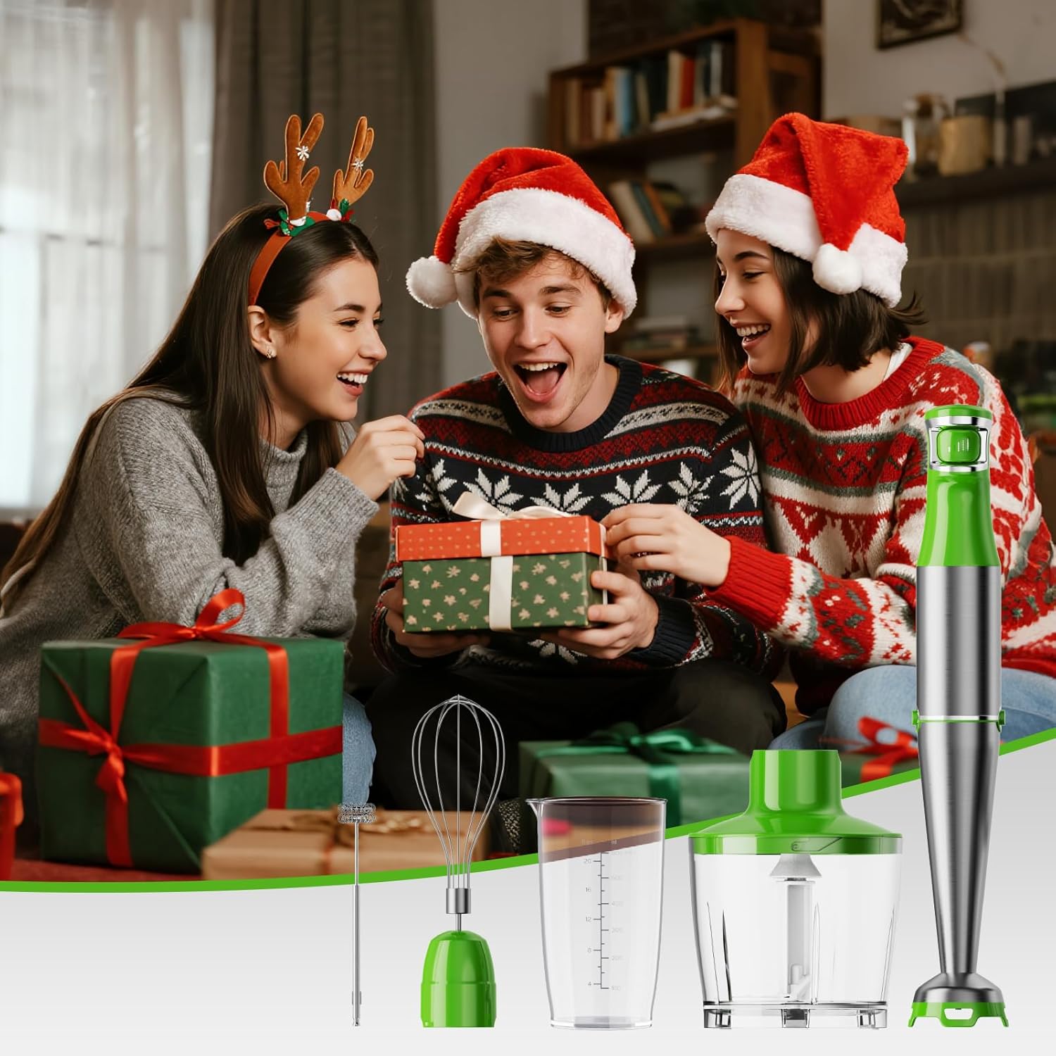 Turelar Immersion Blender Handheld Corded Hand Blenders Set 1100W, Trigger Variable Speed 5 in 1 Stick Emulsifier with Chopper, Whisk and Frother for Soup, Baby Food and Smoothies,Black
