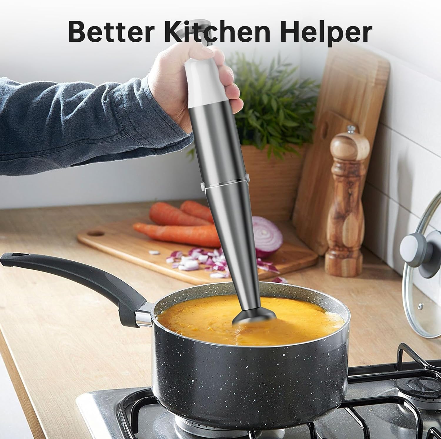 Turelar Immersion Blender Handheld Corded Hand Blenders Set 1100W, Trigger Variable Speed 5 in 1 Stick Emulsifier with Chopper, Whisk and Frother for Soup, Baby Food and Smoothies,Black