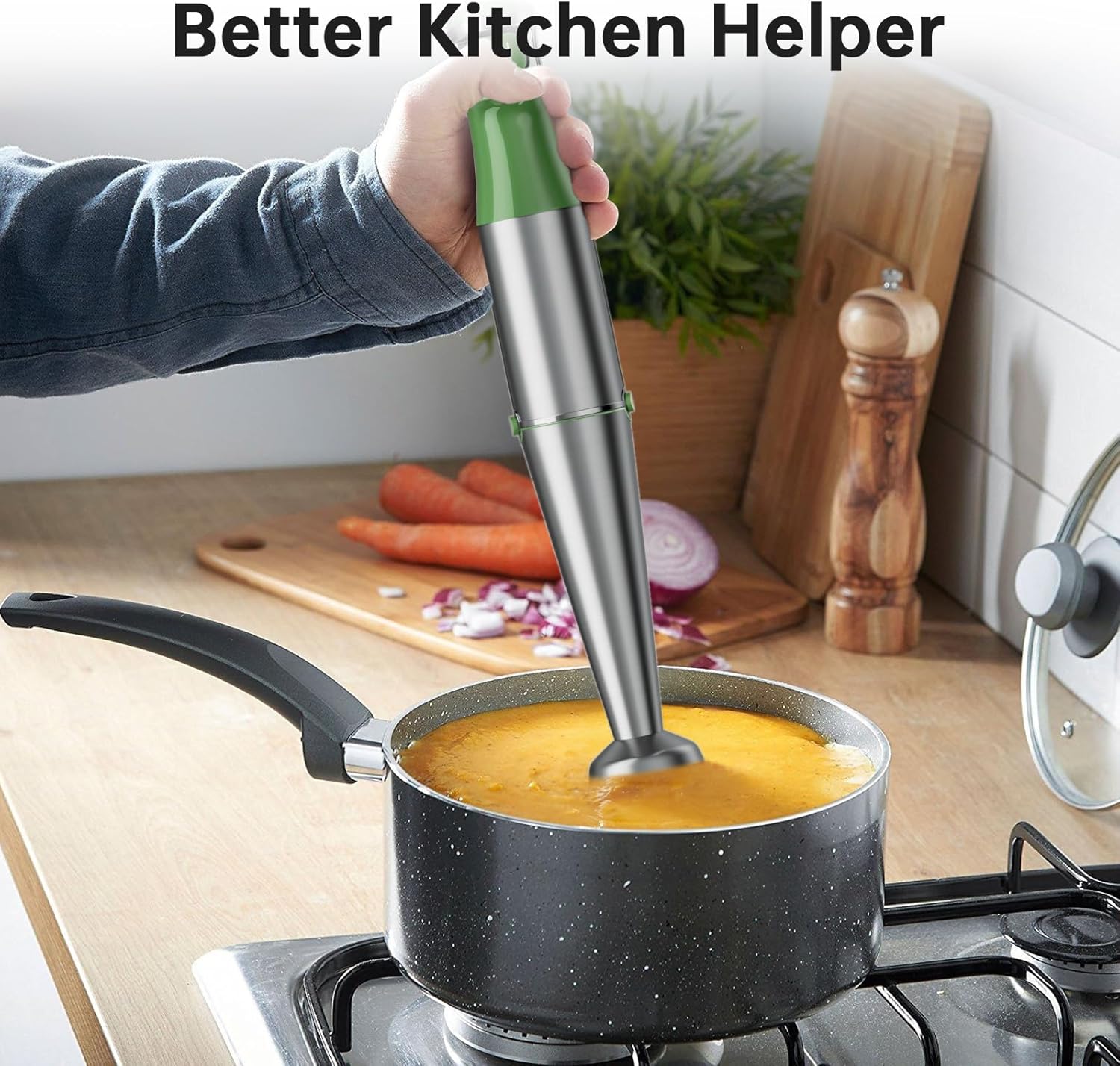 Turelar Immersion Blender Handheld Corded Hand Blenders Set 1100W, Trigger Variable Speed 5 in 1 Stick Emulsifier with Chopper, Whisk and Frother for Soup, Baby Food and Smoothies,Black