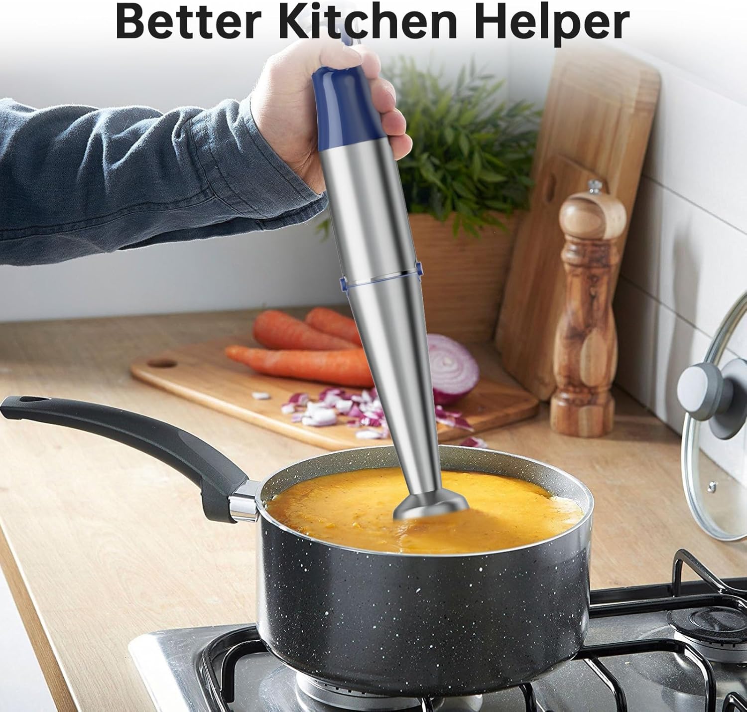 Turelar Immersion Blender Handheld Corded Hand Blenders Set 1100W, Trigger Variable Speed 5 in 1 Stick Emulsifier with Chopper, Whisk and Frother for Soup, Baby Food and Smoothies,Black