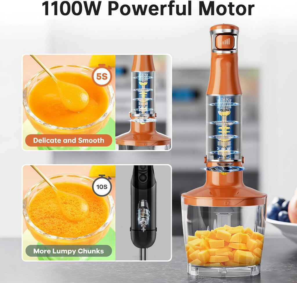 Turelar Immersion Blender Handheld Corded Hand Blenders Set 1100W, Trigger Variable Speed 5 in 1 Stick Emulsifier with Chopper, Whisk and Frother for Soup, Baby Food and Smoothies,Black
