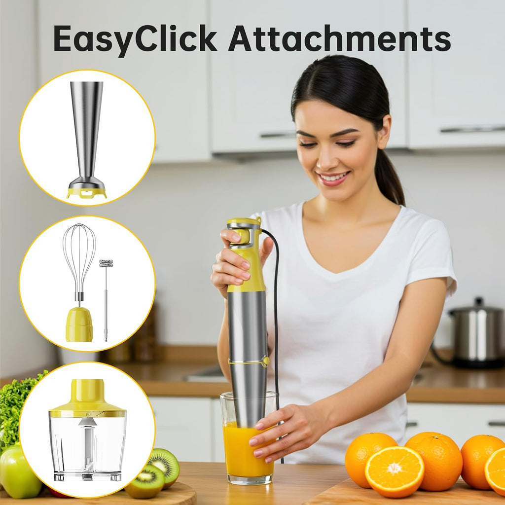 Turelar Immersion Blender Handheld Corded Hand Blenders Set 1100W, Trigger Variable Speed 5 in 1 Stick Emulsifier with Chopper, Whisk and Frother for Soup, Baby Food and Smoothies,Black