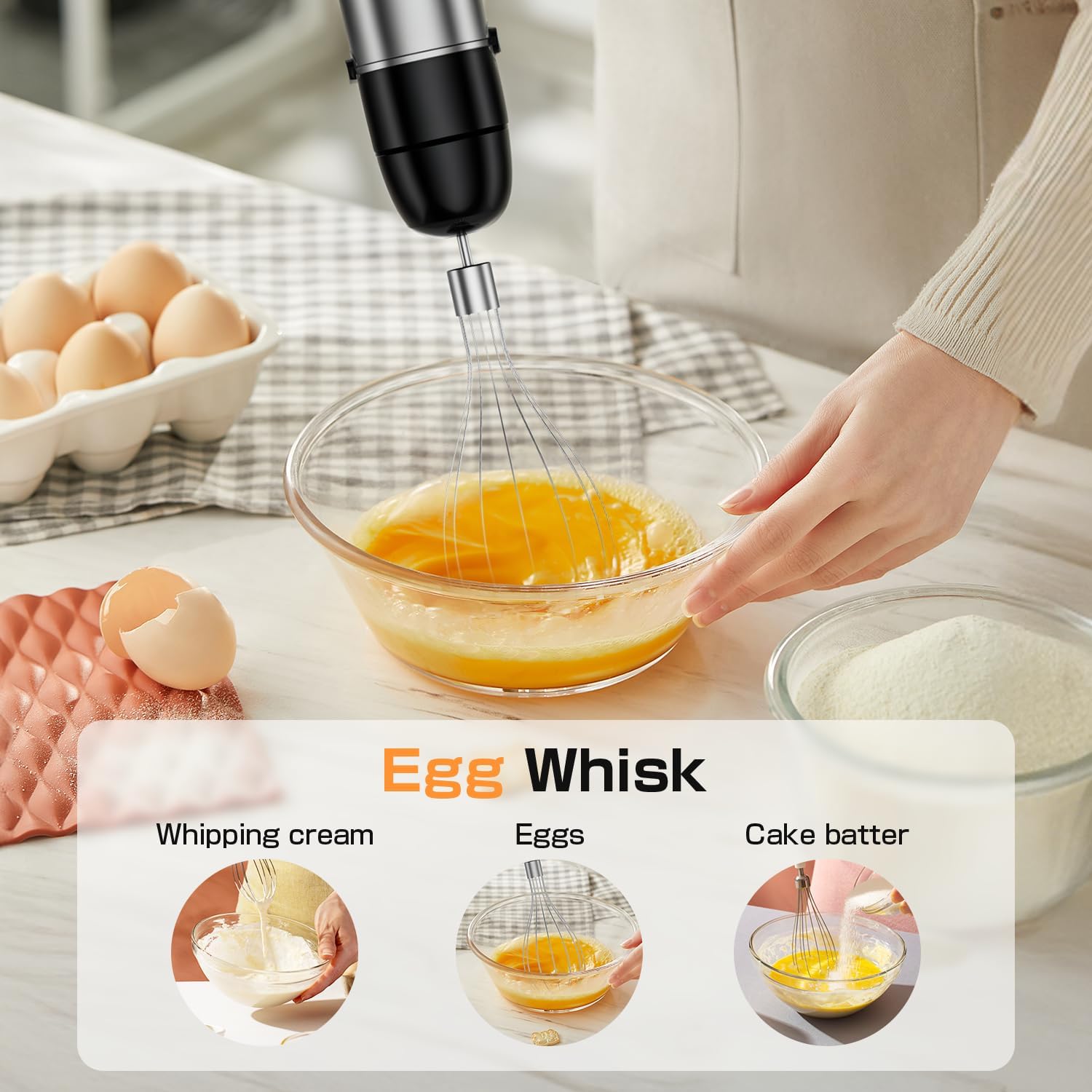 Turelar Immersion Blender Handheld Corded Hand Blenders Set 1100W, Trigger Variable Speed 5 in 1 Stick Emulsifier with Chopper, Whisk and Frother for Soup, Baby Food and Smoothies,Black
