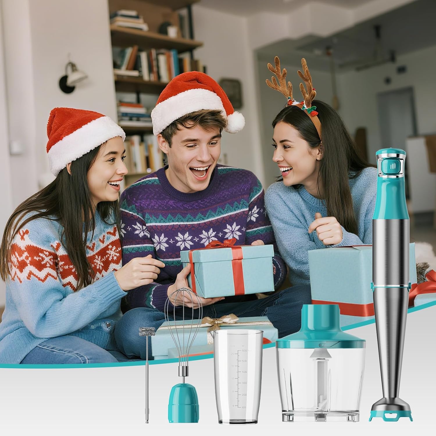 Turelar Immersion Blender Handheld Corded Hand Blenders Set 1100W, Trigger Variable Speed 5 in 1 Stick Emulsifier with Chopper, Whisk and Frother for Soup, Baby Food and Smoothies,Black
