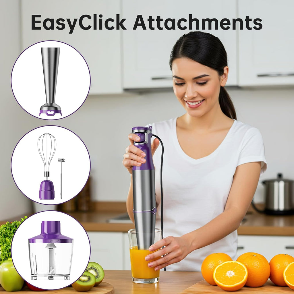 Turelar Immersion Blender Handheld Corded Hand Blenders Set 1100W, Trigger Variable Speed 5 in 1 Stick Emulsifier with Chopper, Whisk and Frother for Soup, Baby Food and Smoothies,Black
