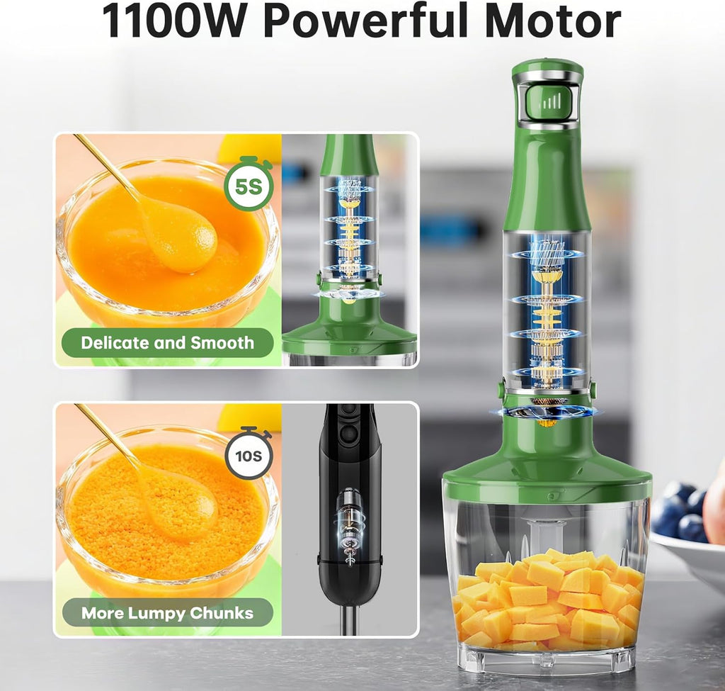 Turelar Immersion Blender Handheld Corded Hand Blenders Set 1100W, Trigger Variable Speed 5 in 1 Stick Emulsifier with Chopper, Whisk and Frother for Soup, Baby Food and Smoothies,Black