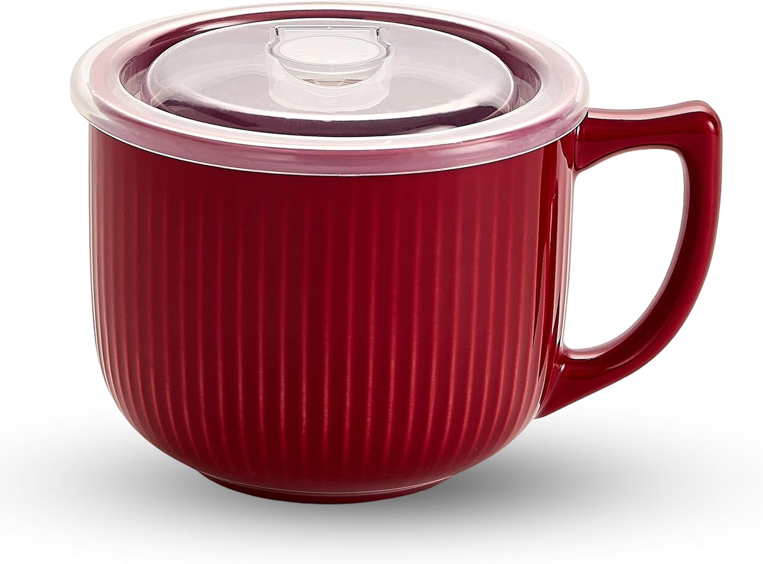 Ceramic Soup Bowl with Handle 32oz – Microwave Ramen Bowl with Lid, Soup Mugs & Cups for Cereal, Oatmeal, Ramen, Instant Noodle, Soup Container with Lid - (Red)